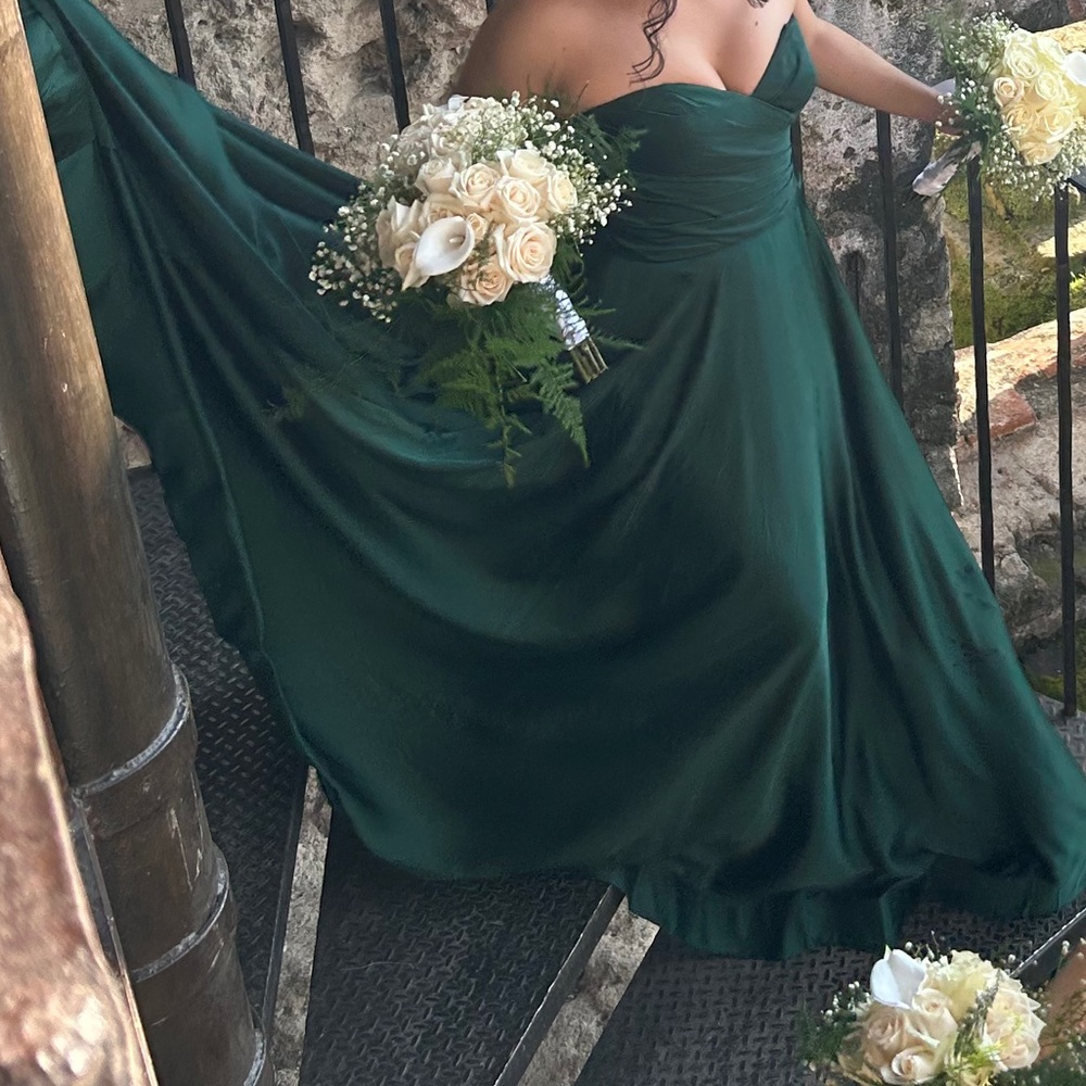 La Femme Strapless Emerald Satin Gown Size 6
